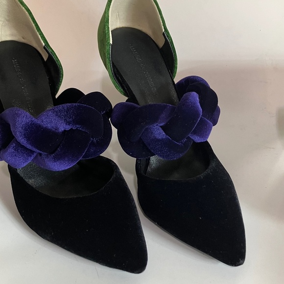 Marco de Vincenzo velvet green black purple heel braided strap hi heel size 38 - Picture 3 of 7